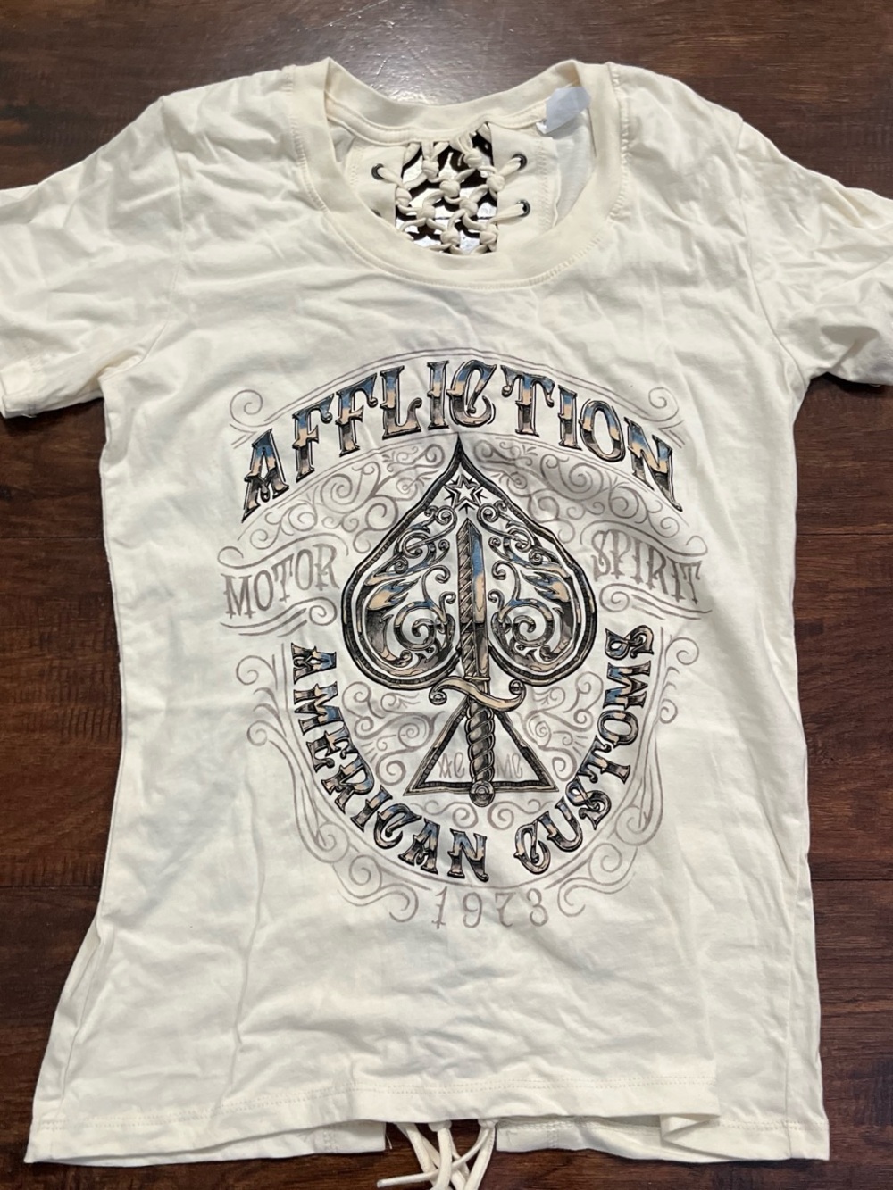 Affliction Cream Lace-Up Spade Graphic Tee